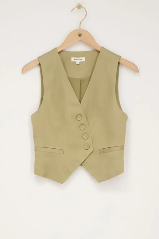 Olijfgroene Gilet Satijnen Look