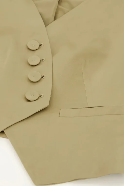 Olijfgroene Gilet Satijnen Look
