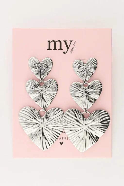 Oorbellen Drie Hammered Hearts