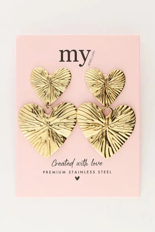 Oorbellen Twee Hammered Hearts