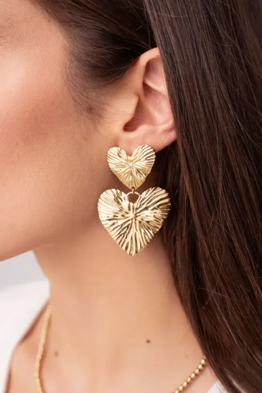 Oorbellen Twee Hammered Hearts