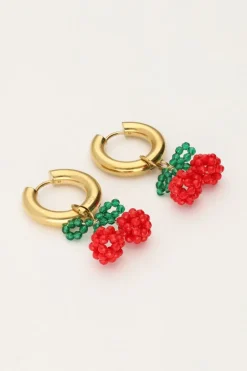 Oorringen Met Rode Kralen Cherry