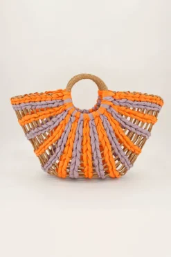 Oranje En Roze Gevlochten Handtas