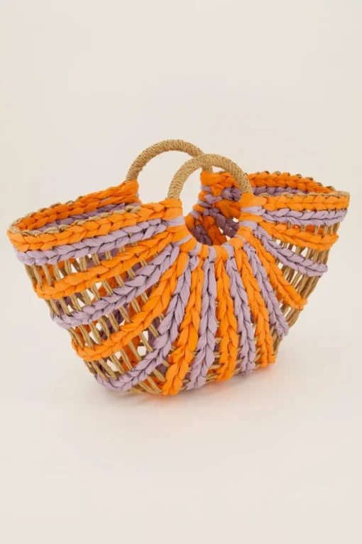 Oranje En Roze Gevlochten Handtas