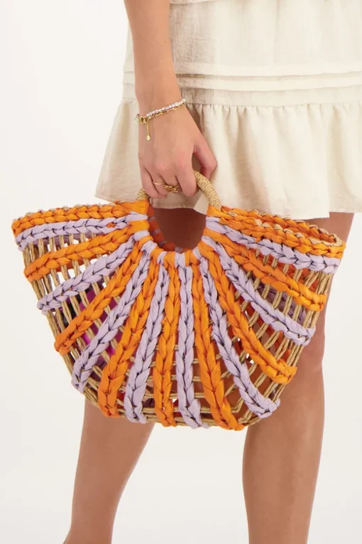 Oranje En Roze Gevlochten Handtas