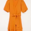 Oranje Jurk Met Laagjes & Pofmouw