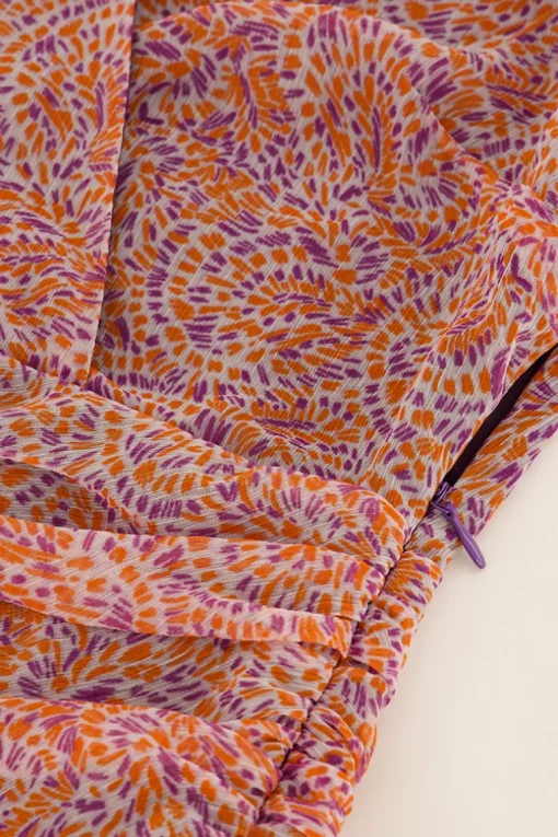 Oranje Jurk Met Plooien En Print