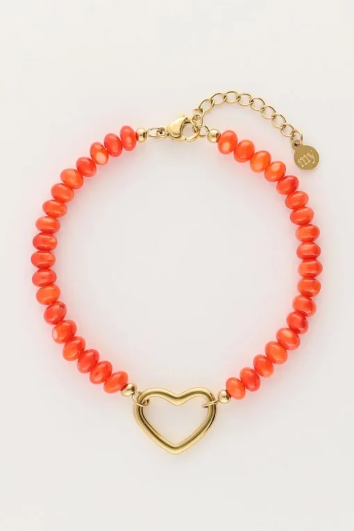Oranje Kralen Armband Met Hart