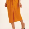 Oranje Midi Rok Met Open Strik Detail