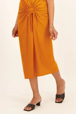 Oranje Midi Rok Met Open Strik Detail