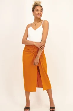 Oranje Midi Rok Met Open Strik Detail