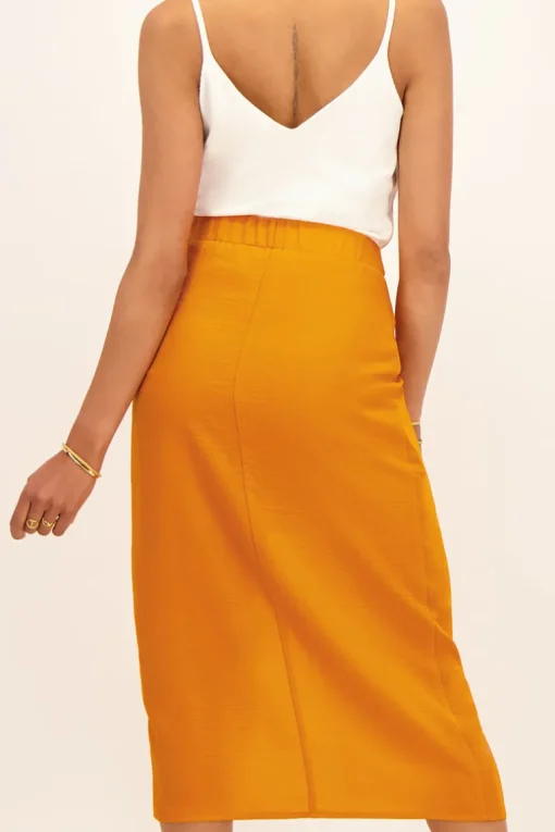 Oranje Midi Rok Met Open Strik Detail