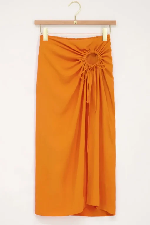 Oranje Midi Rok Met Open Strik Detail