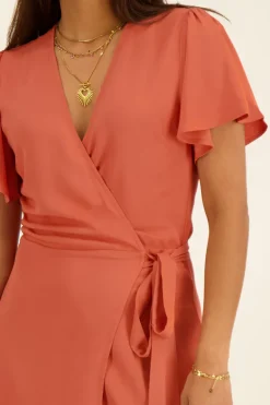Oranje Midi Wikkeljurk Met Vlindermouw