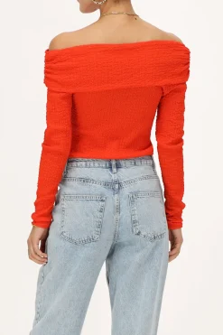 Oranje Off-shoulder Top Met Structuur