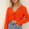 Oranje Top Met Kanten Bandjes & Strik Detail