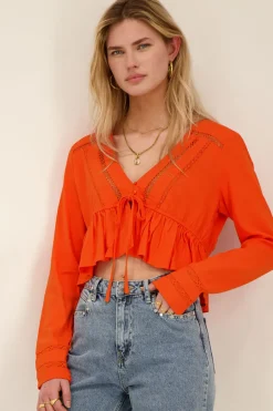 Oranje Top Met Kanten Bandjes & Strik Detail