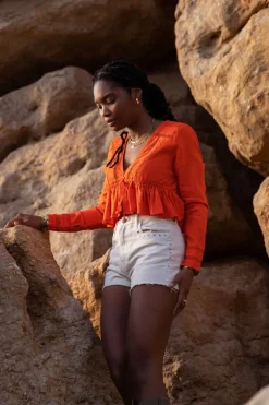 Oranje Top Met Kanten Bandjes & Strik Detail