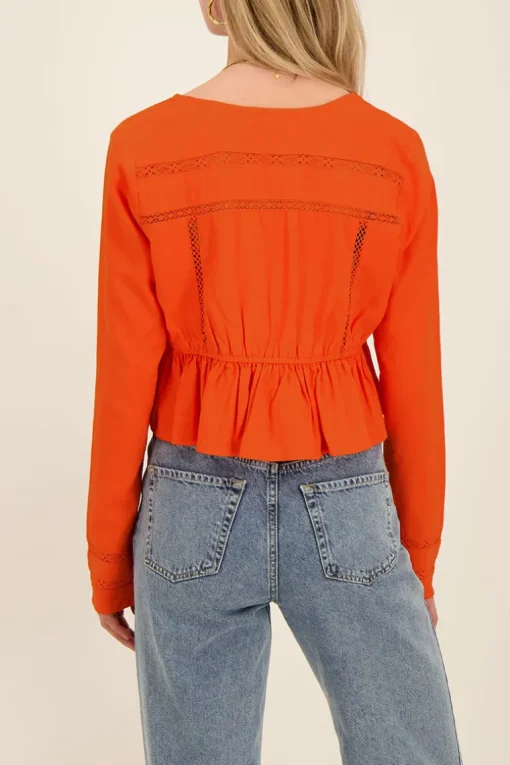 Oranje Top Met Kanten Bandjes & Strik Detail