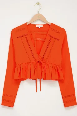 Oranje Top Met Kanten Bandjes & Strik Detail