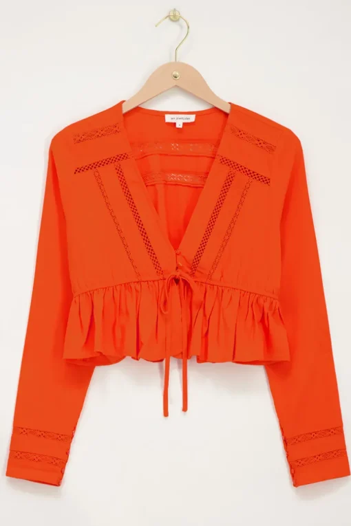 Oranje Top Met Kanten Bandjes & Strik Detail