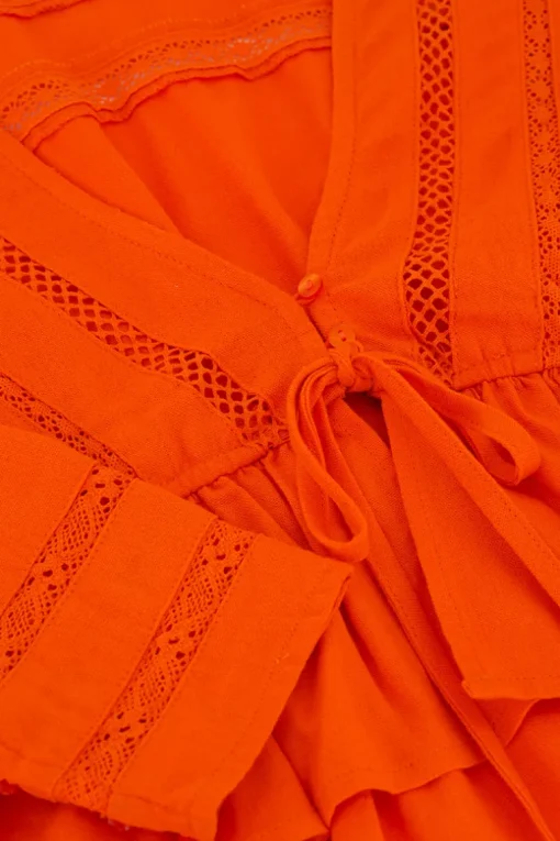 Oranje Top Met Kanten Bandjes & Strik Detail