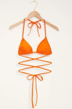 Oranje Triangel Bikini Top Met Strikdetail