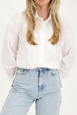 Oversized Witte Blouse Met Borstzak