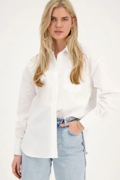 Oversized Witte Blouse Met Borstzak