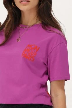 Paars T-shirt Met Oranje "Mon Amour Paris'"