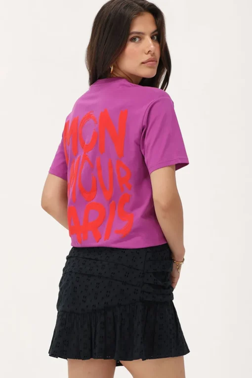 Paars T-shirt Met Oranje "Mon Amour Paris'"