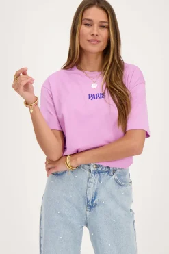 Paars T-shirt Paris Met Bloemen
