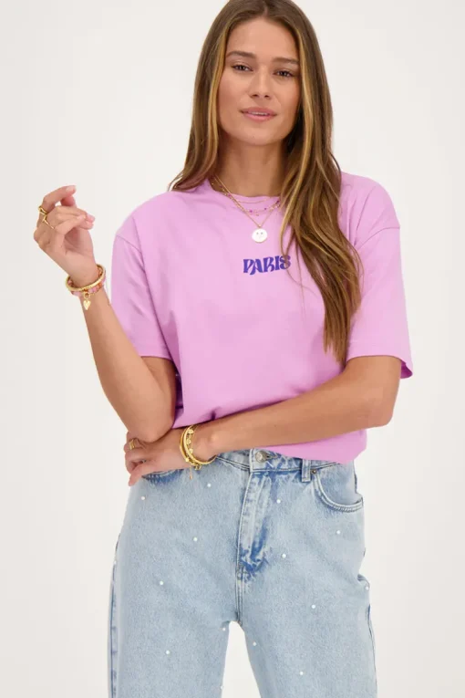 Paars T-shirt Paris Met Bloemen