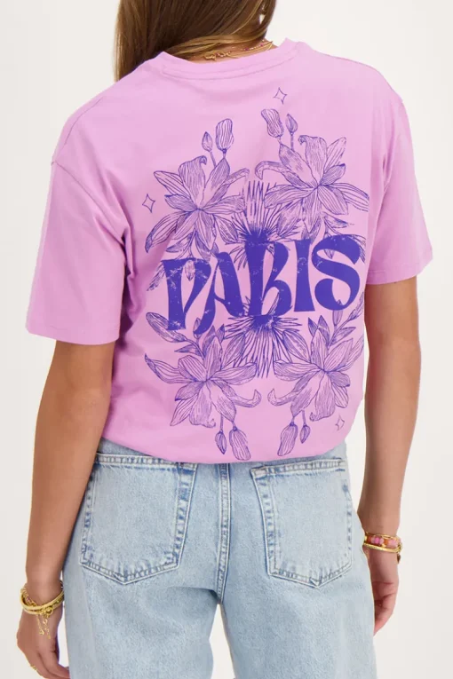 Paars T-shirt Paris Met Bloemen