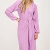 Paarse Crinkle Midi Jurk Met Overslag