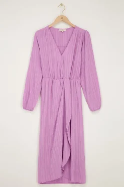 Paarse Crinkle Midi Jurk Met Overslag