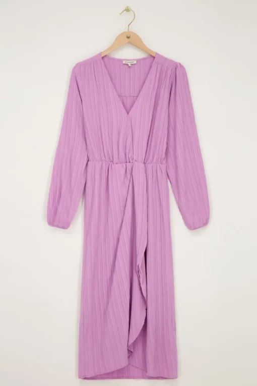 Paarse Crinkle Midi Jurk Met Overslag