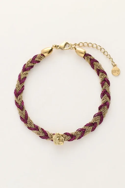 Paarse Gevlochten Armband Met Bedel