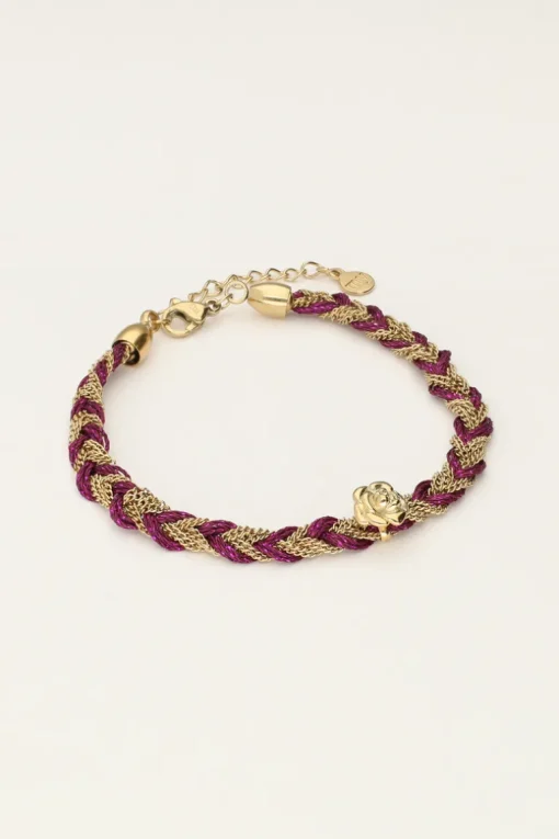 Paarse Gevlochten Armband Met Bedel