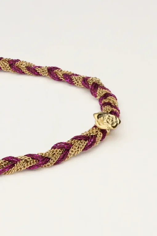 Paarse Gevlochten Armband Met Bedel