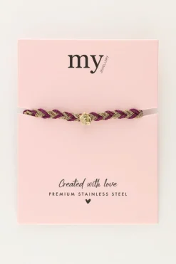 Paarse Gevlochten Armband Met Bedel