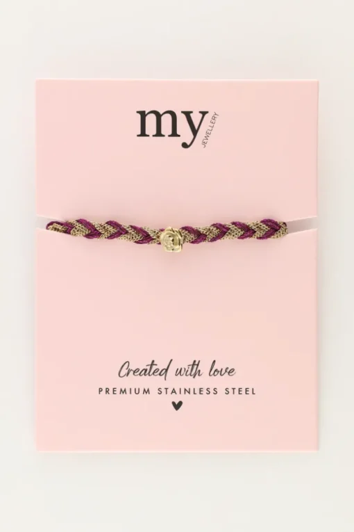 Paarse Gevlochten Armband Met Bedel