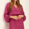 Paarse Jacquard Jurk Met Lange Mouwen
