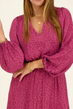 Paarse Jacquard Jurk Met Lange Mouwen