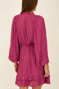 Paarse Jacquard Jurk Met Lange Mouwen