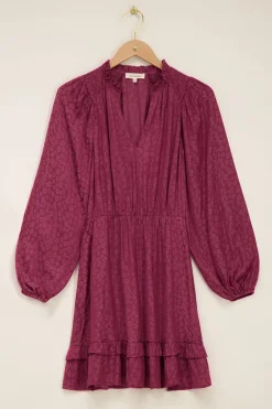 Paarse Jacquard Jurk Met Lange Mouwen
