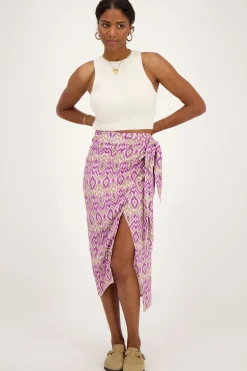 Paarse Midi Rok Met Overslag En Aztec Print