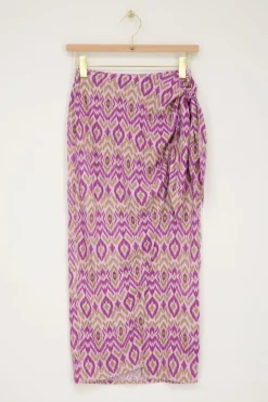 Paarse Midi Rok Met Overslag En Aztec Print