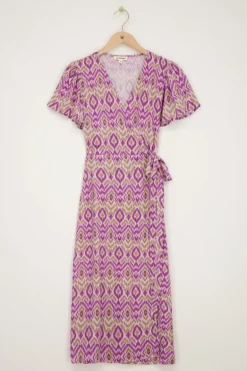 Paarse Midi Wikkeljurk Met Aztec Print