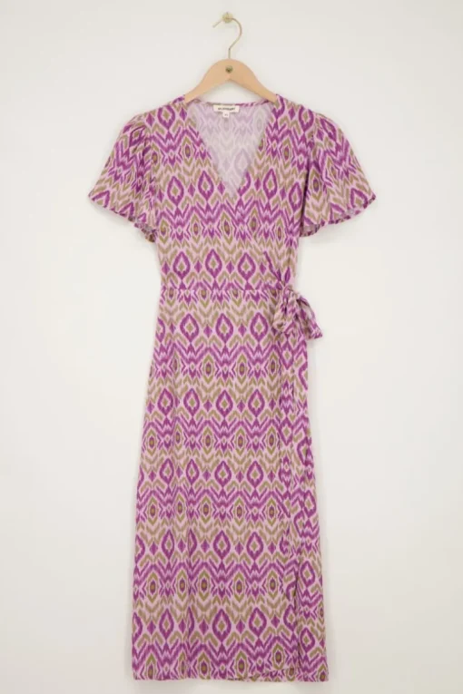 Paarse Midi Wikkeljurk Met Aztec Print